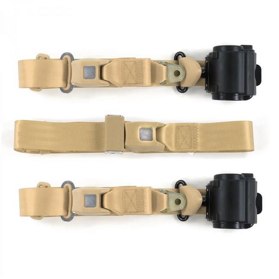 Tan Retractable Bench Seat Belt Kit for 1944-1952 Jeep Willys Standard 3 Point - 3 Belts