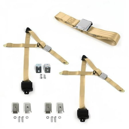 Tan Retractable Bench Seat Belt Kit with Bracketry for 1962-1980 Triumph Spitfire Airplane 3 Point - 3 Belts