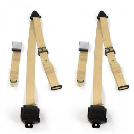 Tan Retractable Bucket Seat Belt Kit for 1968-1983 VW Type 1 Airplane 3 Point - 2 Belts