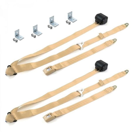 Tan Retractable Bucket Seat Belt Kit with Bracketry for 1973-1991 Chevy FS Blazer Standard 3 Point - 2 Belts