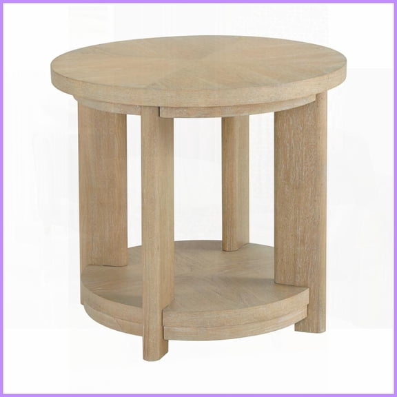 Tan Round Coffee Table for Living Room, Easy Assembly & Easy to Clean, 26x26x24 Inches