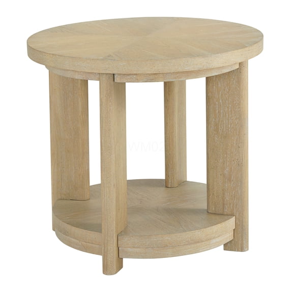 Tan Round End Table, Solid Wood Accent Table with Modern Sand Dune Finish for Living Room, Bedroom, Entryway