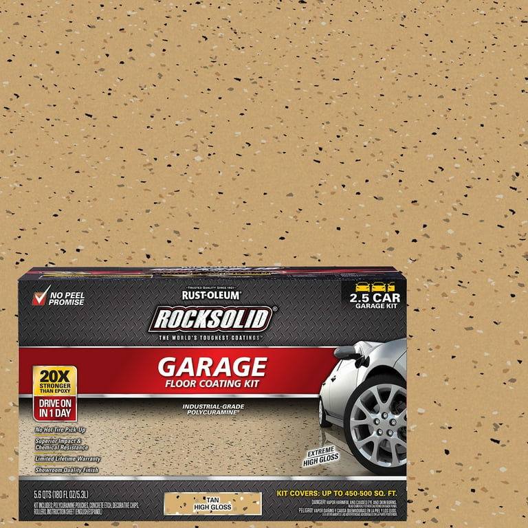 Tan Rust Oleum RockSolid Polycuramine High Gloss 2.5 Car Garage Floor Coating Kit 180 oz. Walmart