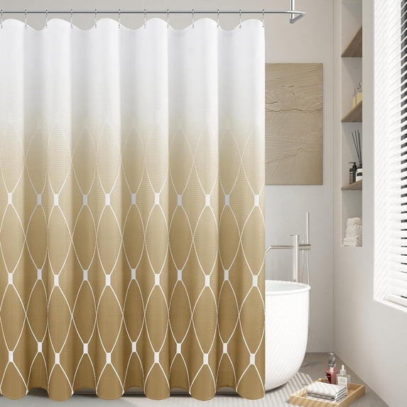 Tan Shower Curtain for Bathroom,Ombre Brown and White Subtle Warm Earthy Tone Waffle Weave Textured Fabric Neutral Shower Curtains for Bathroom, Beige Light Brown