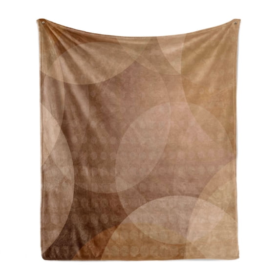Tan Soft Flannel Fleece Blanket, Overlapping Circles with Big and Small Polka Dots Pattern Gradient Modern Display, Cozy Plush for Indoor and Outdoor Use, 50" x 70", Tan Brown White, by Ambesonne