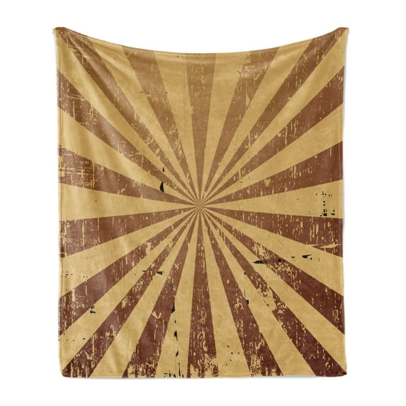 Tan Soft Flannel Fleece Blanket, Sunburst Pattern Aged Rusty Jagged Grungy Retro Style Rays Old Worn Composition, Cozy Plush for Indoor and Outdoor Use, 60" x 80", Brown Pale Brown, by Ambesonne