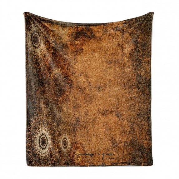 Tan Soft Flannel Fleece Throw Blanket, Aged Old Texture Print Floral Motifs Vintage Upholstery Concept, Cozy Plush for Indoor and Outdoor Use, 60" x 80", Brown Pale Brown Tan, by Ambesonne