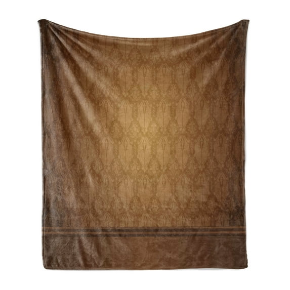 Tan Soft Flannel Fleece Throw Blanket, Antique Motifs with Damask Flowers Victorian Elements Royal Aged Vintage Art, Cozy Plush for Indoor and Outdoor Use, 60" x 80", Brown Tan, by Ambesonne