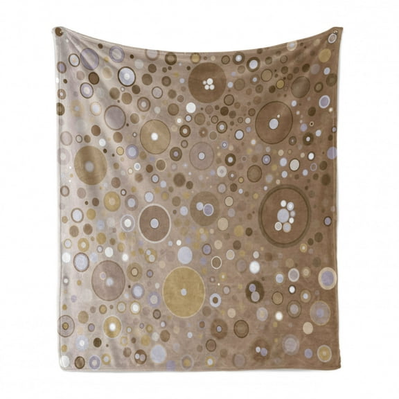 Tan Soft Flannel Fleece Throw Blanket, Soft Colored Circles and Dots in Different Sizes Bubble Shapes Artistry, Cozy Plush for Indoor and Outdoor Use, 60" x 80", Tan Pale Purple Cream, by Ambesonne