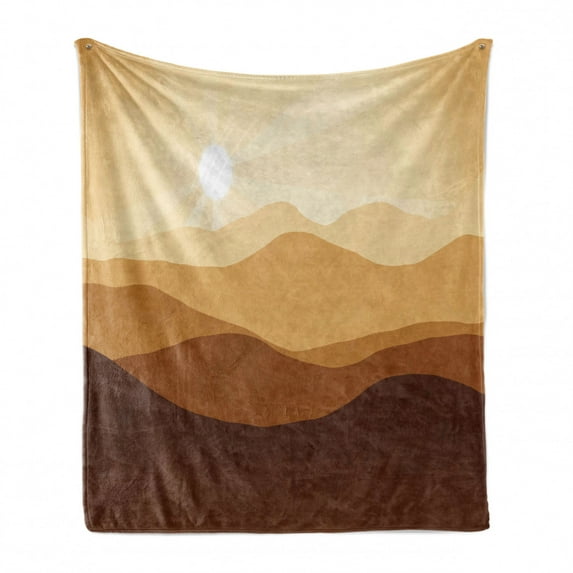 Tan Soft Flannel Fleece Throw Blanket, Sunrise over the Mountains Conceptual Landscape Hills Rays Scenery, Cozy Plush for Indoor and Outdoor Use, 50" x 60", Sand Brown Pale Brown, by Ambesonne