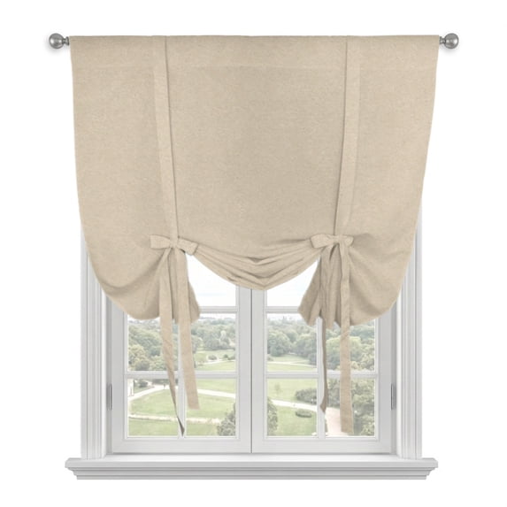 Tan Solid Color Balloon Curtains for Windows, Bedroom Curtains 54 Inch Length, Modern Minimalist Pure Color Tie Up Curtains Panels Thermal Insulated Bathroom Curtains Window 42"x54"