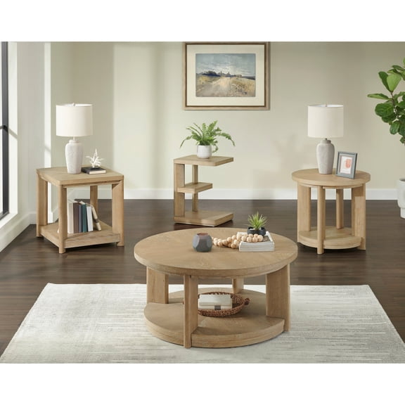 Tan Solid Wood Round Table Accent / Easy Care for Home Character
