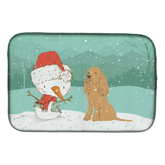 Tan Spaniel Snowman Christmas Dish Drying Mat
