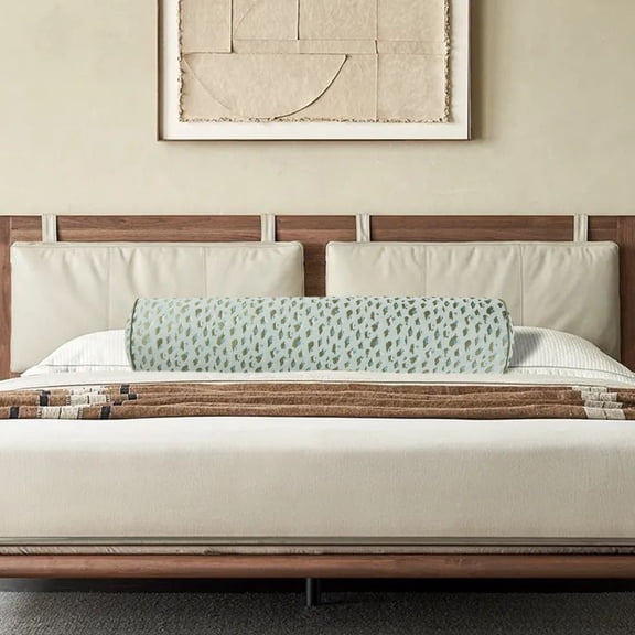 Tan Striped Bolster Pillow 8x20 Inches, Cylindrical Neck Roll with Ruffled Edges, Decorative Sofa Bed Support Pillow, Lumbar Cushion for Sleeping Relaxing, Removable Washable Cover