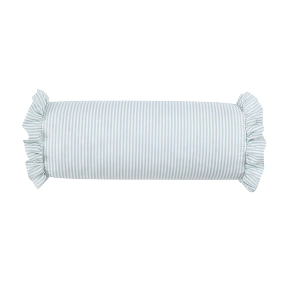 Tan Striped Bolster Pillow with Ruffled Edges - Cylindrical Neck Roll Support Pillow for Bed, Sofa, & Decor