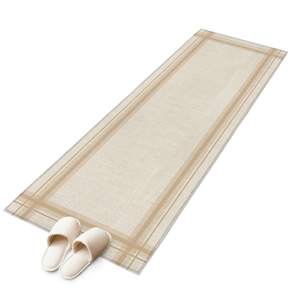 Tan Stripes Kitchen Runner Rug 2x6 Washable Runners for Hallway Non Slip Modern Minimalist Lines Grid Beige Large Area Rug Indoor Floor Carpet for Bathroom Laundry Entryway Bedroom Living Room