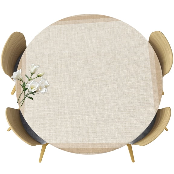 Tan Stripes Round Tablecloth 36-44 Inch Round Fitted Table Cloth with Elastic Edge, Modern Minimalist Lines Grid Beige Waterproof Table Cover Protector for Outdoor Picnic Party Dining