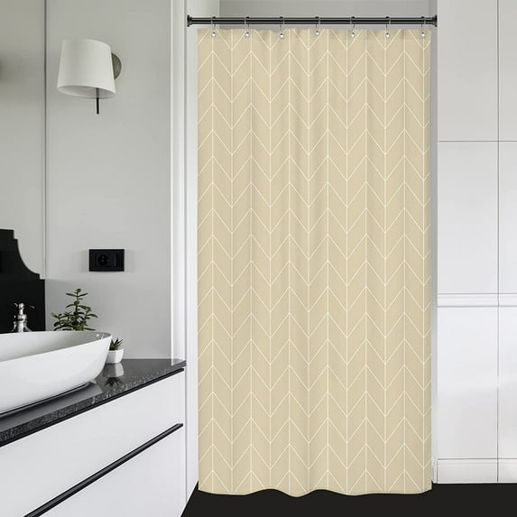 Tan Taupe Stall Small Half Size Shower Curtain 36x72 Inch Chevron Herringbone Geometric Striped RV Single Narrow Tiny Walkin Stand Up Dorm Decor Fabric Bathroom Set Polyester Waterproof