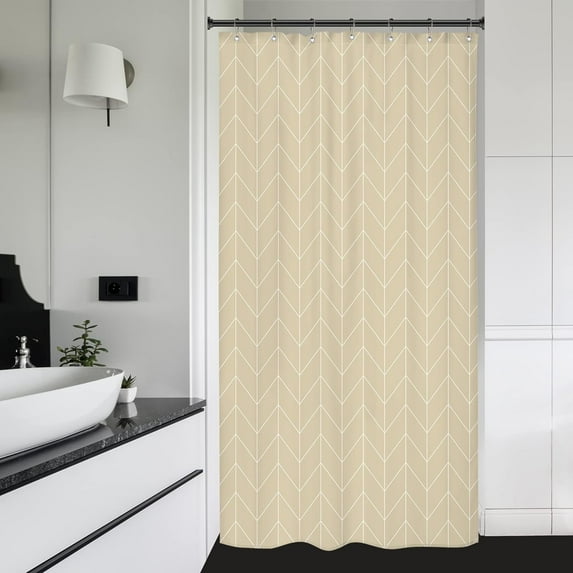 Tan Taupe Stall Small Half Size Shower Curtain 36x72 Inch Chevron Herringbone Geometric Striped RV Single Narrow Tiny Walkin Stand Up Dorm Decor Fabric Bathroom Set Polyester Waterproof