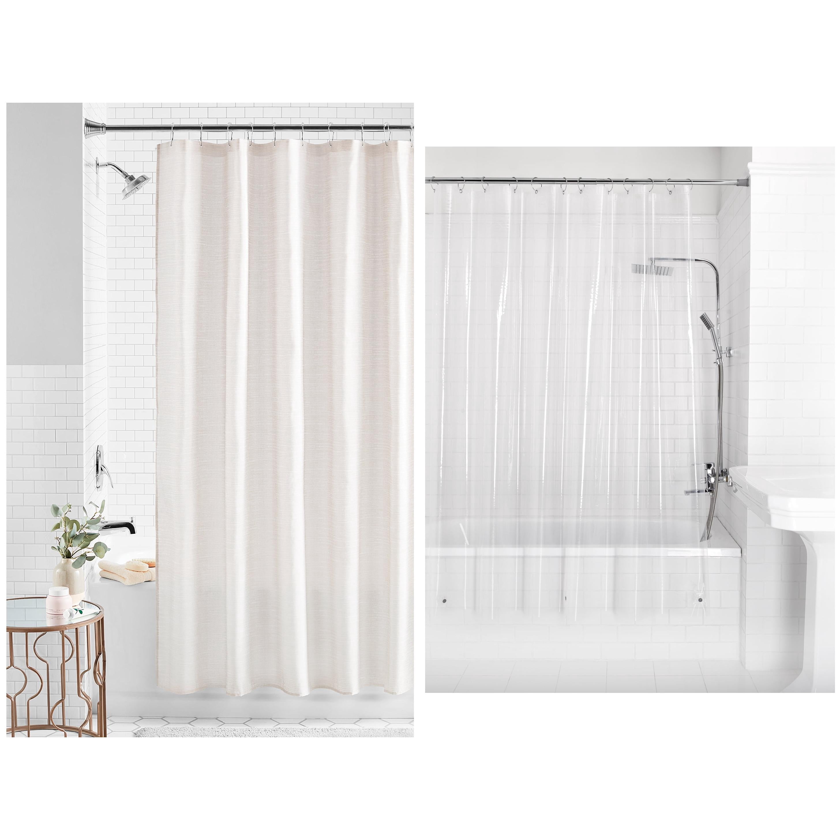 Tan Texture Polyester Fabric Shower Curtain + Medium Weight Liner
