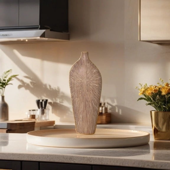 Aria Home Textured Polyresin Tall Flower Vase Decorative for Living Room Tabletop Tan