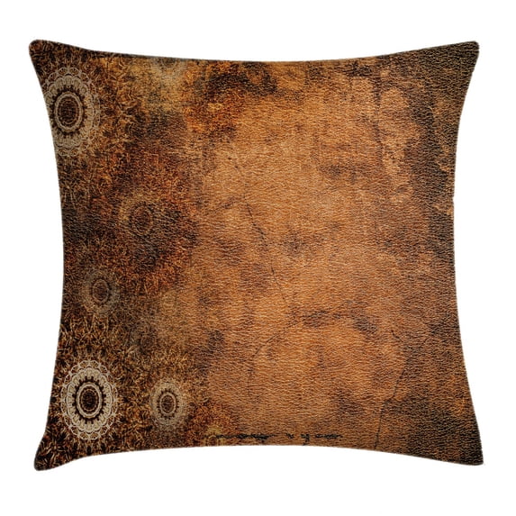 Tan Throw Pillow Cushion Cover, Aged Old Texture Print Artistic Floral Motifs Vintage Upholstery Concept, Decorative Square Accent Pillow Case, 16 X 16 Inches, Brown Light Brown Tan, by Ambesonne