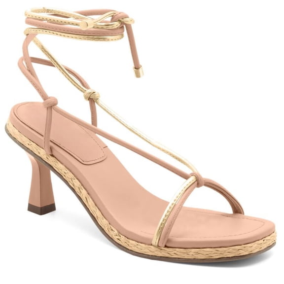 Tan and Gold Tie-Up Heeled Sandal