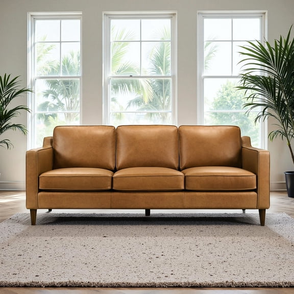 Tan Top Grain Leather - Solid Wood Frame - Home Relaxation - Quick Unpack & Assembly
