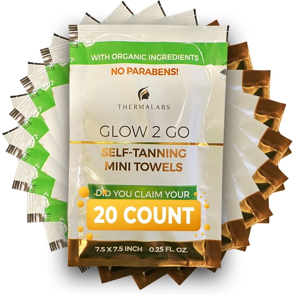 Tan Towel Glow2Go Original Self Tan Towelettes, Sunless Tanning Towels XL for Quick Sun Glow on the Go, Fair to Medium Half Body Self-Tanning Wipes, 20 Pack