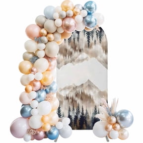 Tan Trees Forest Arch Backdrop Cover 4x1.65 Ft, Spandex Wedding Arch Stand Cover, Mountain Woods Natural Scenery Round Top Stretch Fitted Background Covers for Birthday Ceremony Party Decor