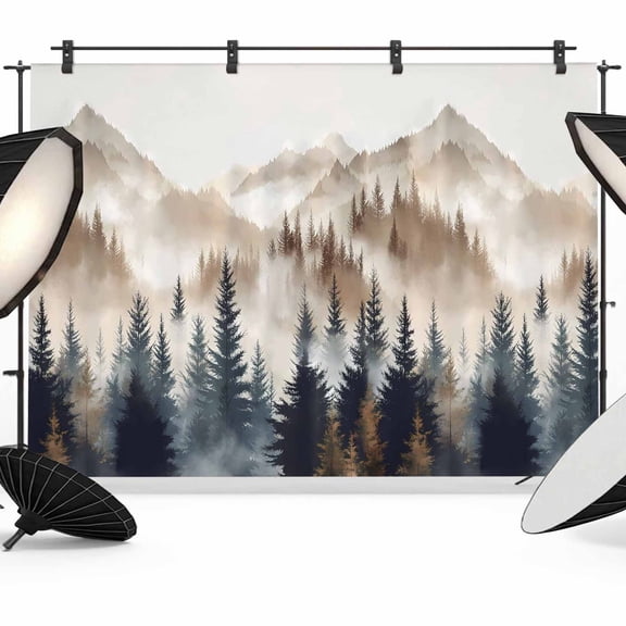 Tan Trees Forest Backdrop for Photoshoot,Photography Photo Studio Background Wall Backdrop,Mountain Woods Natural Scenery Back Drop Banner Panel for Portraits Wedding Party Live Streaming Decor 7x5Ft