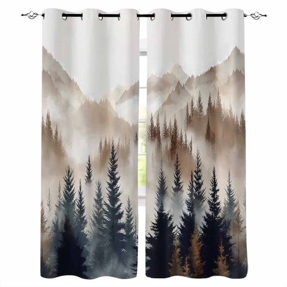 Tan Trees Forest Blackout Curtains 45 Inches Long, Mountain Woods Natural Scenery Thermal Insulated Black Out Curtains, Small Darkening Window Curtain Drapes for Cafe Bedroom 42"x45" 2 Panels