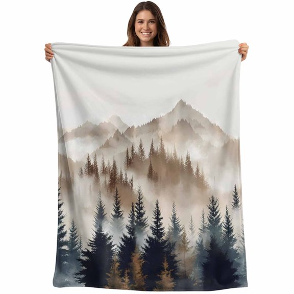 Tan Trees Forest Blanket Soft Cozy Warm Throw Blanket for Couch, Plush Fuzzy Flannel Fleece Blankets for Sofa, Mountain Woods Natural Scenery Bed Blankets Lightweight Gifts for Women, 30"x40"