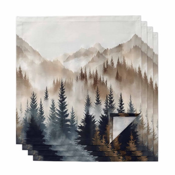 Tan Trees Forest Cloth Napkins, Mountain Woods Natural Scenery Washable and Reusable Dinner Napkins Set of 4, Table Napkin for Kitchen Party Birthday Wedding Hotel Housewarming 20"x20"