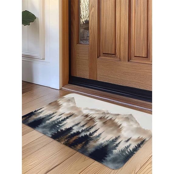 Tan Trees Forest Door Mat Indoor Outdoor Entrance, Non Slip Small Rug for Kitchen Bathroom Entryway Rug, Mountain Woods Natural Scenery Washable Doormat Floor Mat for Office 16x24 Inch