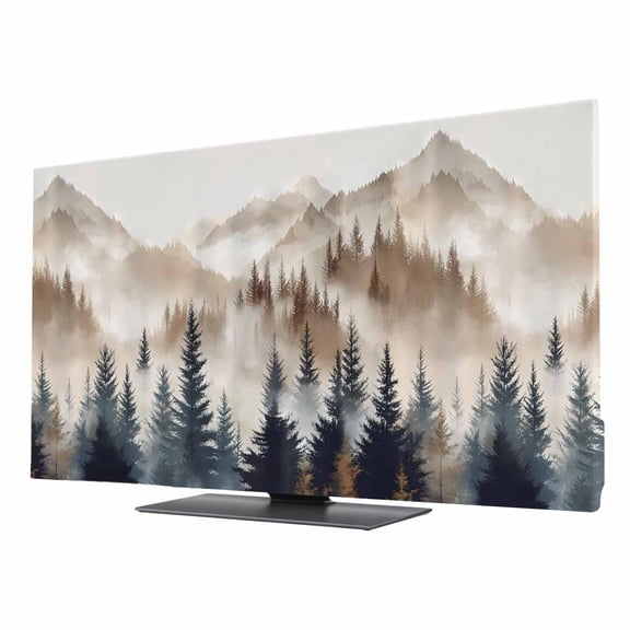 Tan Trees Forest Elastic Indoor TV Cover 24" Dust Protector, Stretch Fabric Flat Screen TV Covers, Mountain Woods Natural Scenery Universal Washable Anti-scratch Cover for Curved LCD LED OLED TVs