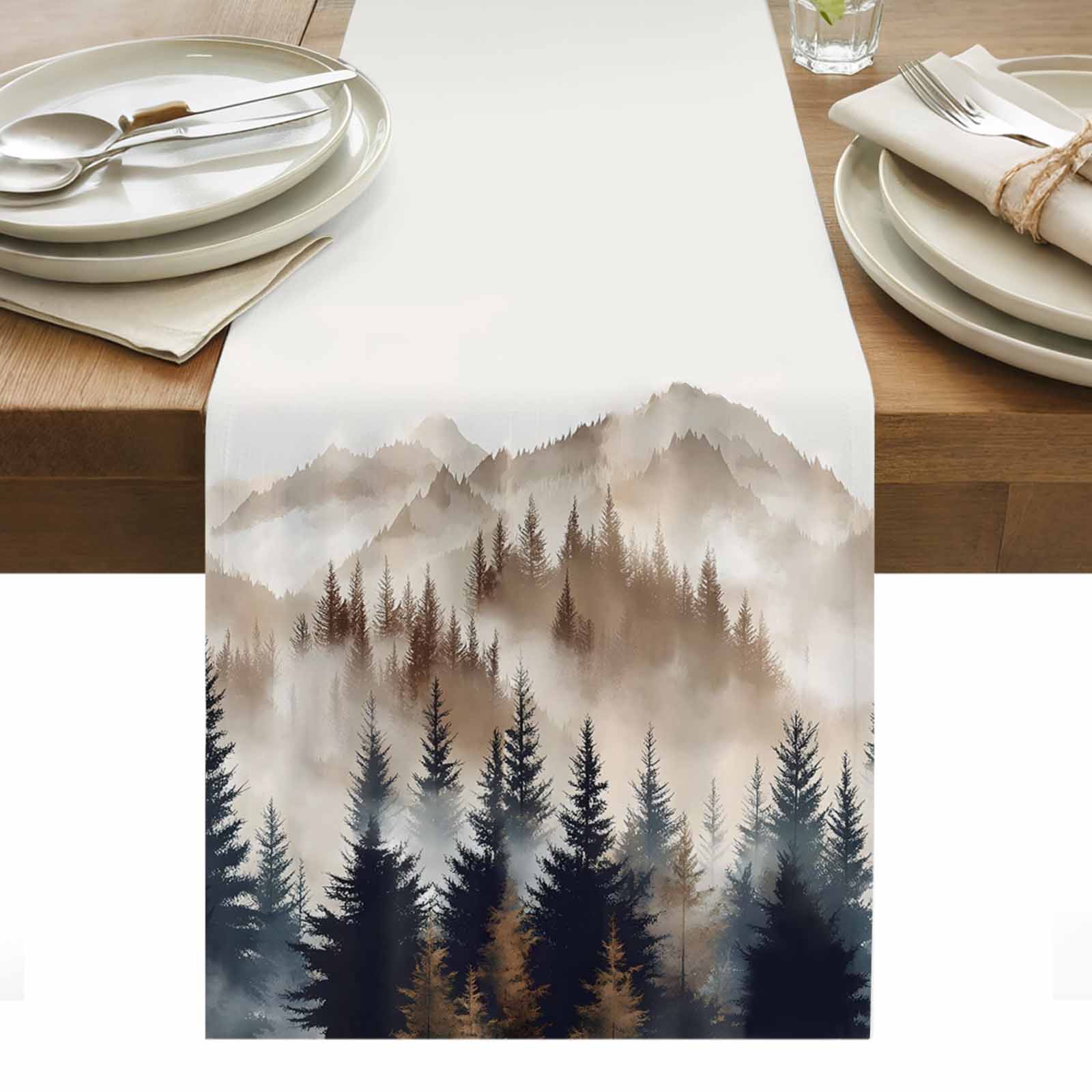 Tan Trees Forest Table Runner - 60 Inch Long, Kitchen Dining Table ...