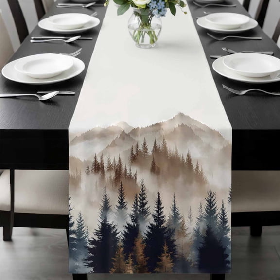 Tan Trees Forest Table Runner 70 Inches Long, Mountain Woods Natural Scenery Kitchen Coffee Dining Table Decoration for Home Party Birthday Wedding Home Decor 13x70 Inches