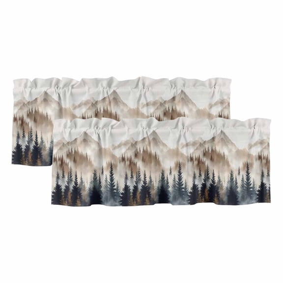 Tan Trees Forest Valances for Windows, Mountain Woods Natural Scenery Light Filtering Kitchen Curtains, Rod Pocket Window Valance Curtains for Living Room Bedroom, 54" W x 18" L, 2 Panels