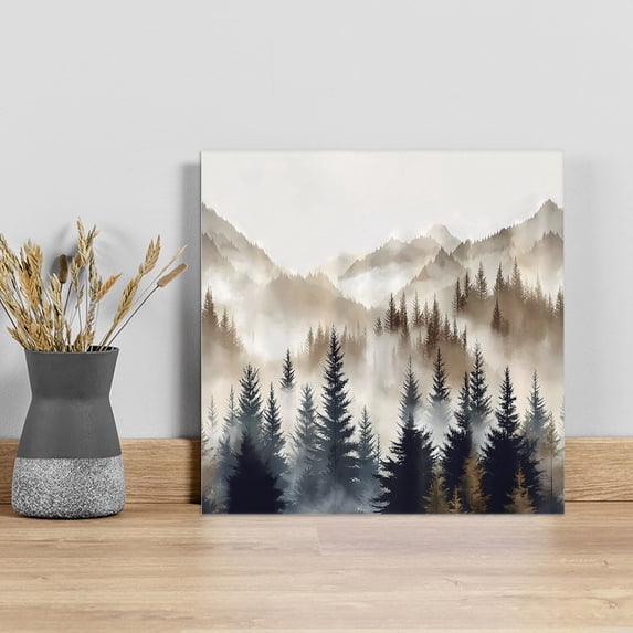 Tan Trees Forest Wall Art Painting on Canvas, Mountain Woods Natural Scenery Canvas Art Home Prints Wall Art Framed Modern Artwork for Living Room Bedroom Wall Decor 20x20in
