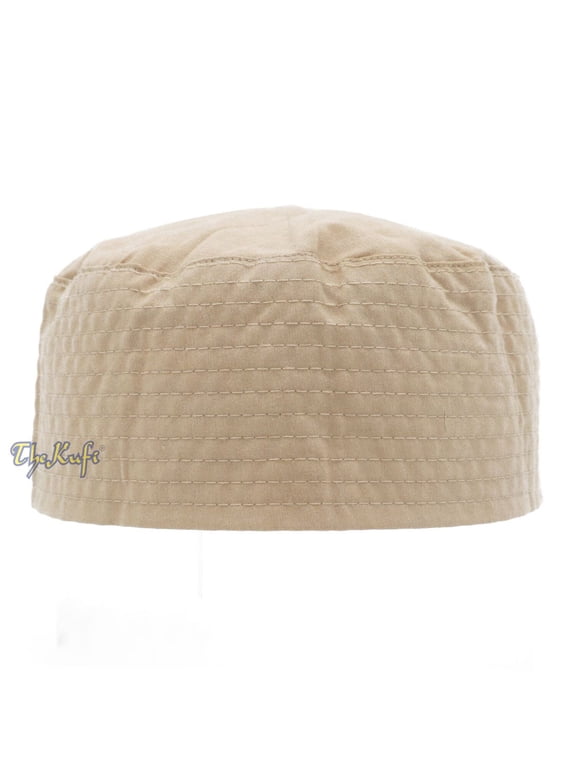 Tan Turkish Flat Simple Stitch Design Cloth Kufi Namaz Cap