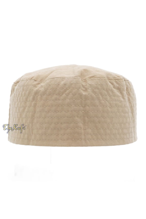 Tan Turkish Flat Simple Stitch Design Cloth Kufi Namaz Cap