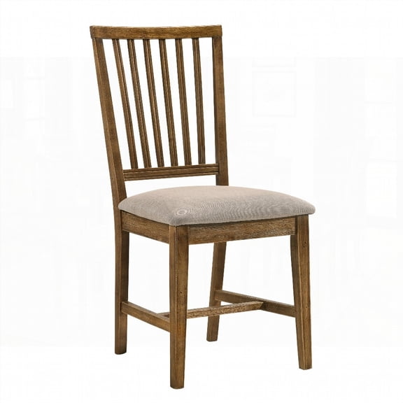 Tan Weathered Oak Slat Back Side Chairs (Set of 2) - Stylish Dining Seating with Lumbar Support