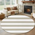 thumbnail image 1 of Tan And White Stripe Round Living Room Rugs 8 ft, Brown Stripes Simple Washable Large Area Rug with Non-Slip Sturdy Edge Binding Round Carpet for Dining Room Kitchen Office, 1 of 9
