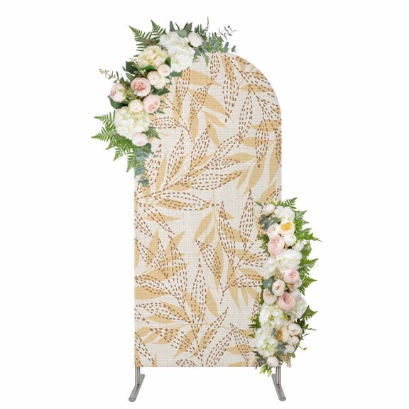 Tan Willow Leaves Arch Backdrop Cover 5FT, Modern Dotted Boho Minimalist Art Spandex Fitted Stretchy Arch Stand Covers, Round Top Chiara Backdrop Cover for Wedding Party Birthday Baby Shower