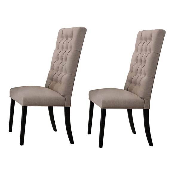 Tan & Vintage Black Tufted Linen Parson Chairs (Set of 2) - Timeless Elegance Dining Room Side Chairs, 43.5"H, Foam Fill, Wood Legs