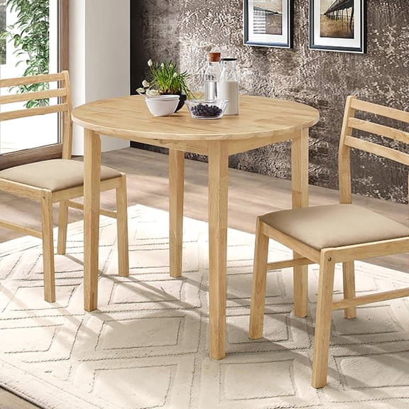 Tan and Natural 3-piece Dining Set with Round Drop Leaf - Enhances Casual Dining Style
