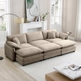 thumbnail image 1 of Modern Tan Corduroy 3-Seater Sofa with 3 Ottoman Beds (220×80×75cm), 1 of 14