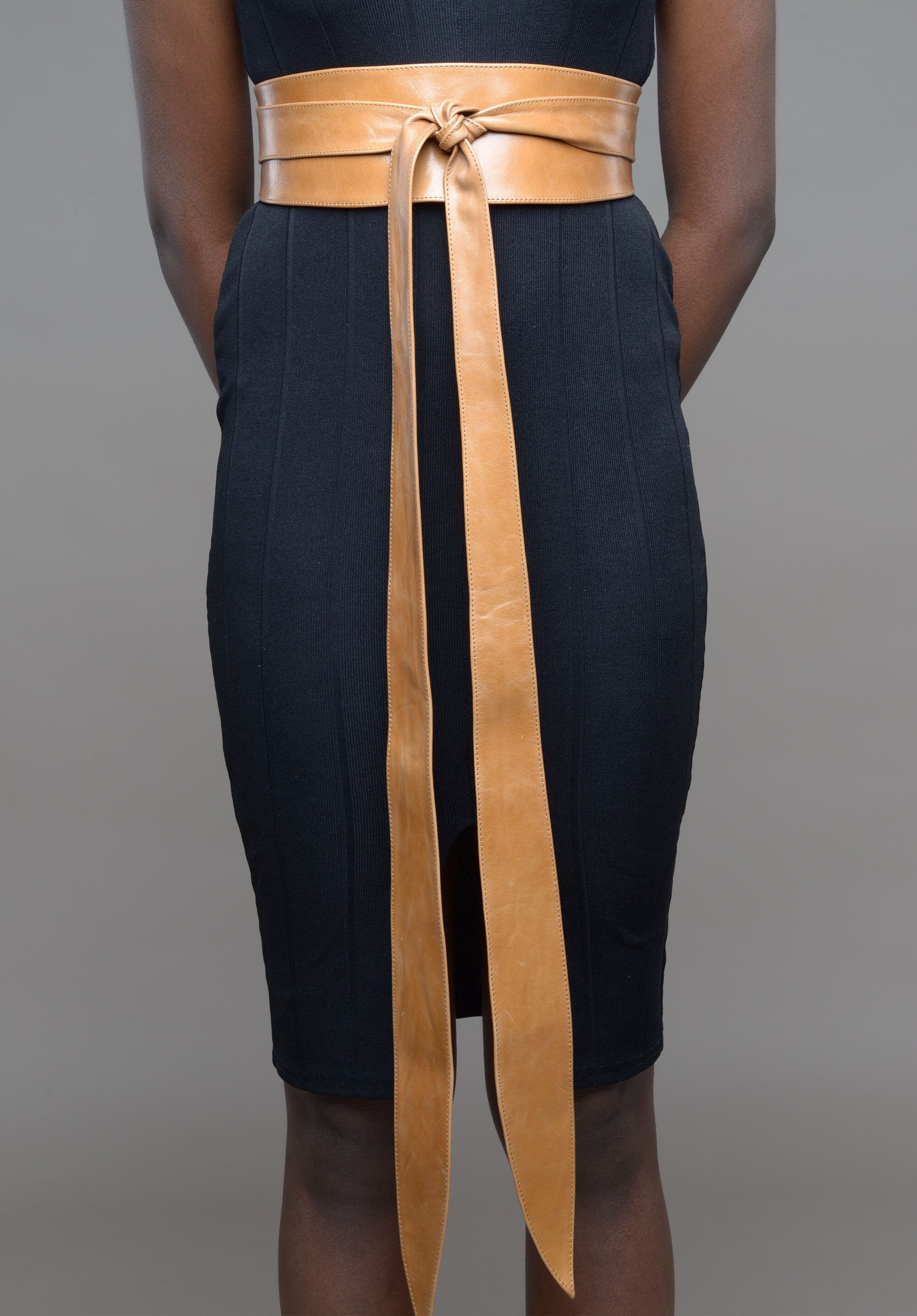 Tan handmade real leather obi belts sash belts tie belts double