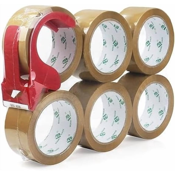Tan ing Tape Refills, Brown ing Tape with Dispenser for Shipping, Moving and aging, 6Rolls 2.4 Mil 1.88 Inch x 60 Yards